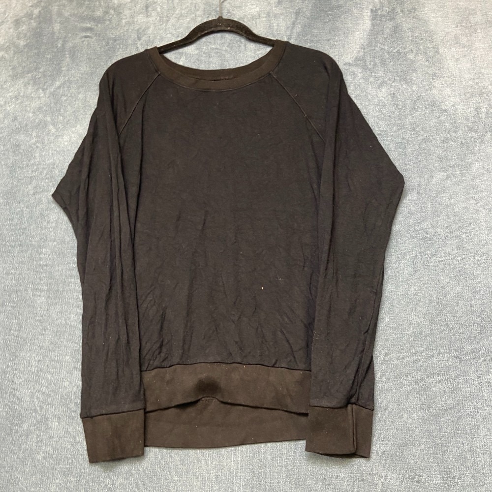 VTG Men Sweatshirt Medium Black Cotton Raglan Sleeve Crew Neck Ribbed Hem Winter